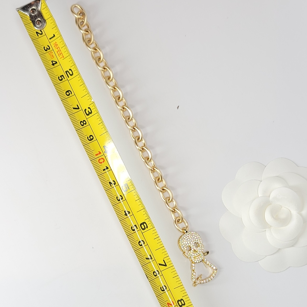Bling Skull Pave CZ Gold Chain Bracelet NEW - Picture 10 of 10